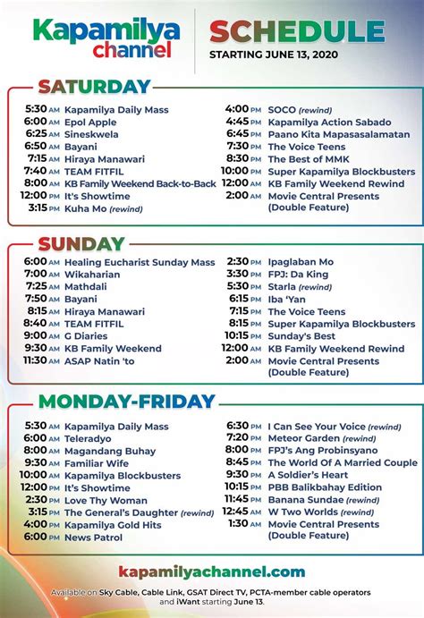 abs-cbn schedule|Kapamilya Channel Schedules .
